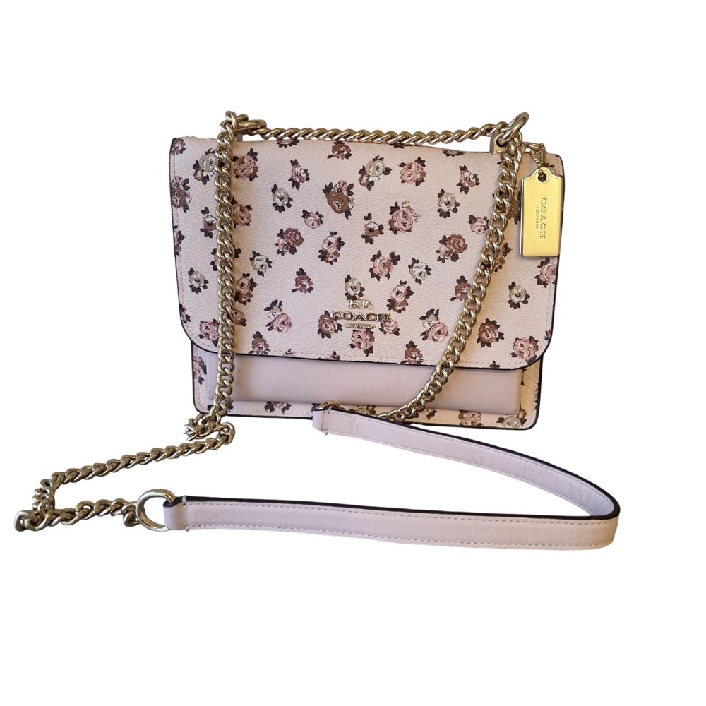 Coach Crossbody Bag Womens Small Pink Floral Print Leather Chain Purse 9870